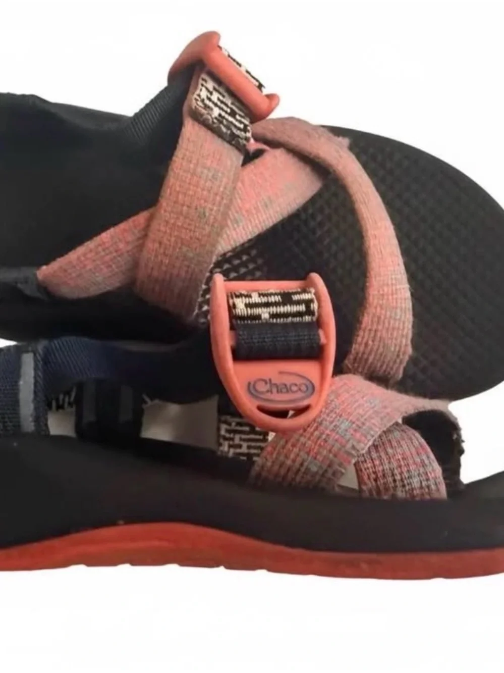 Chaco Kids' Z/1 Ecotread hiking sandals in coral &blue. Size 3